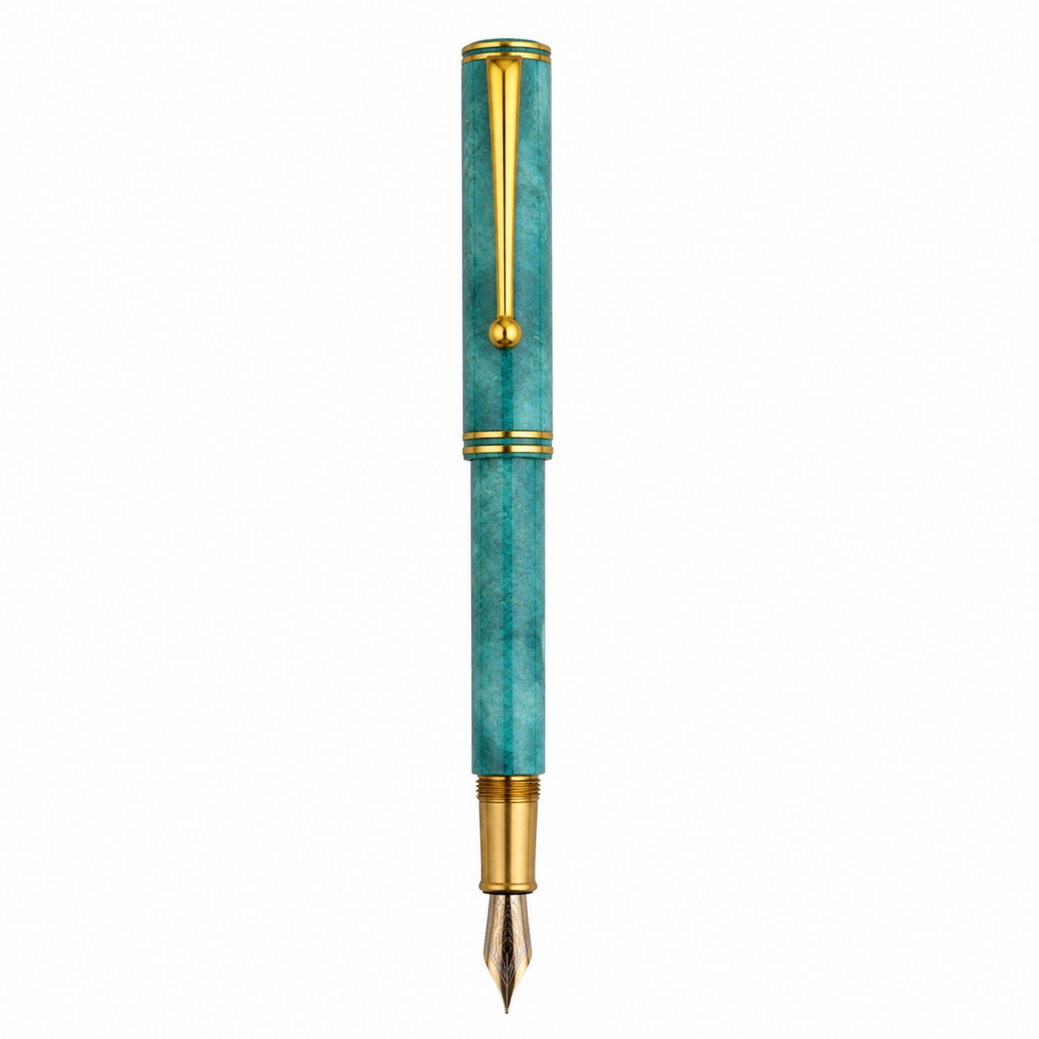 Stylo Plume Turquoise avec Accents Dorés