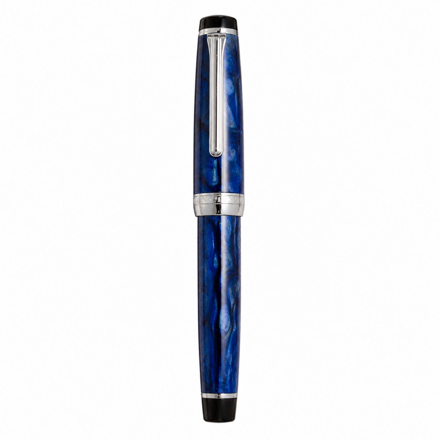 Stylo-plume marbré bleu avec plume en acier inoxydable