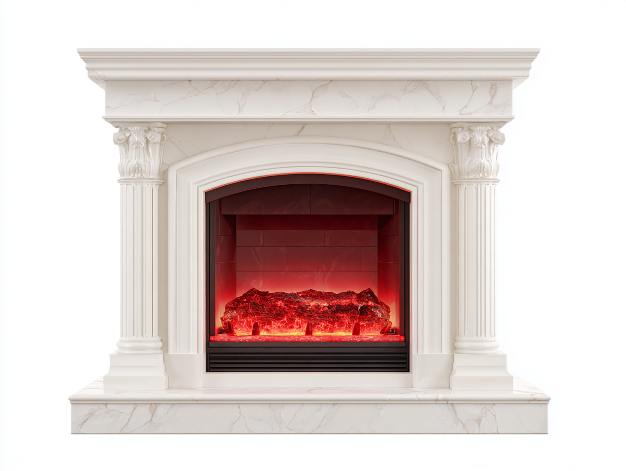 Kamin Elektrokamin 150x40x120 cm - Weiß-Schwarz-Rot - Klassisches Design-Vavaaspace