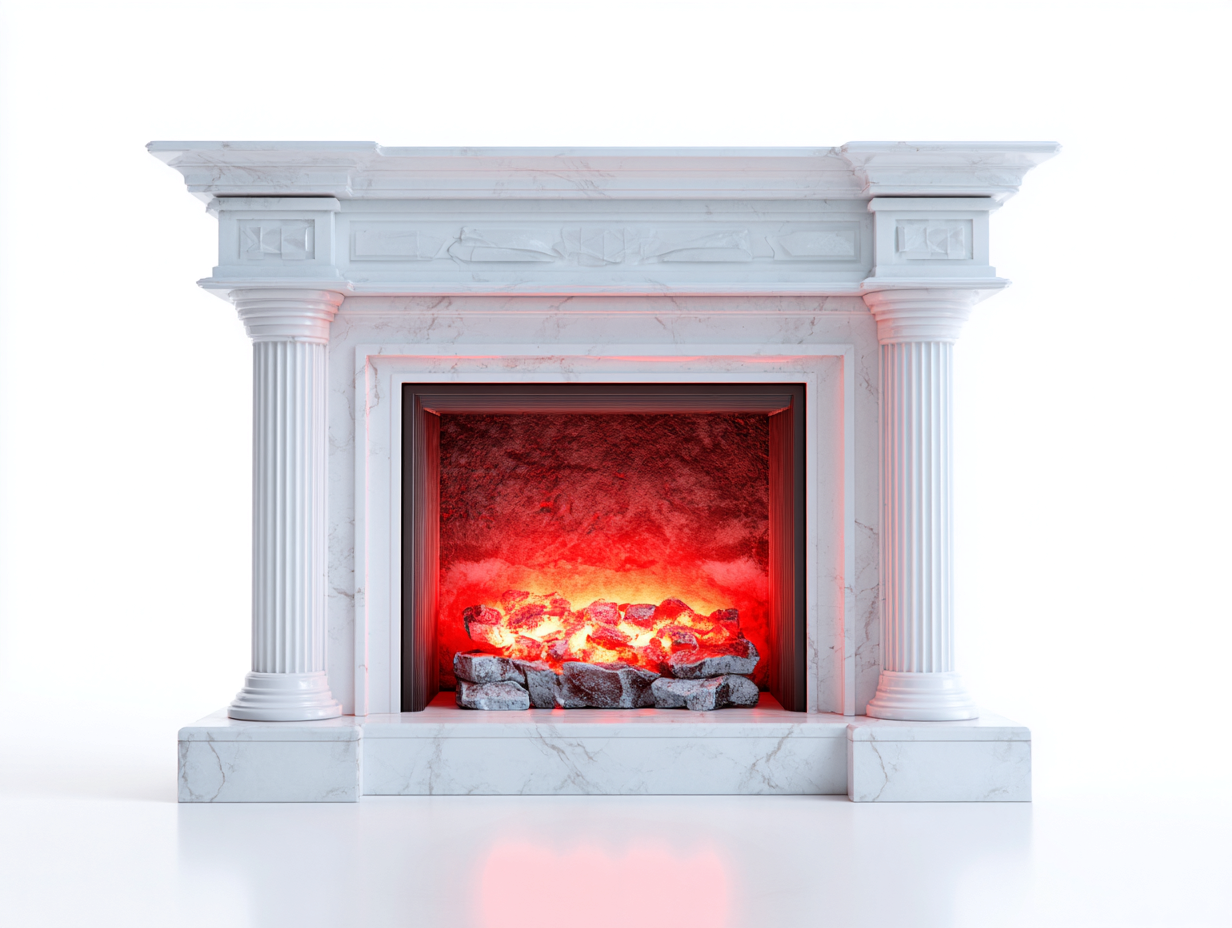 Kamin Marmoroptik 128x36x102 cm - weiß-grau - klassischer Elektrokamin für das Wohnzimmer-Vavaaspace
