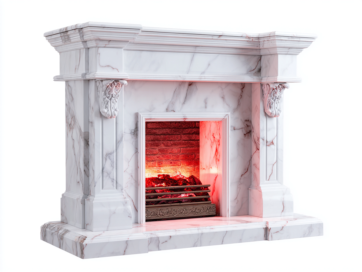 Kamin Marmoroptik 130x38x105 cm - weiß-grau - klassischer Elektrokamin für das Wohnzimmer-Vavaaspace