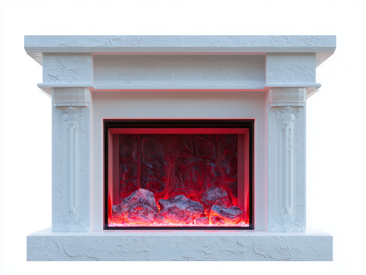 Kamin Elektrokamin 145x40x110 cm - Weiß-Schwarz-Rot - Klassisches Design-Vavaaspace