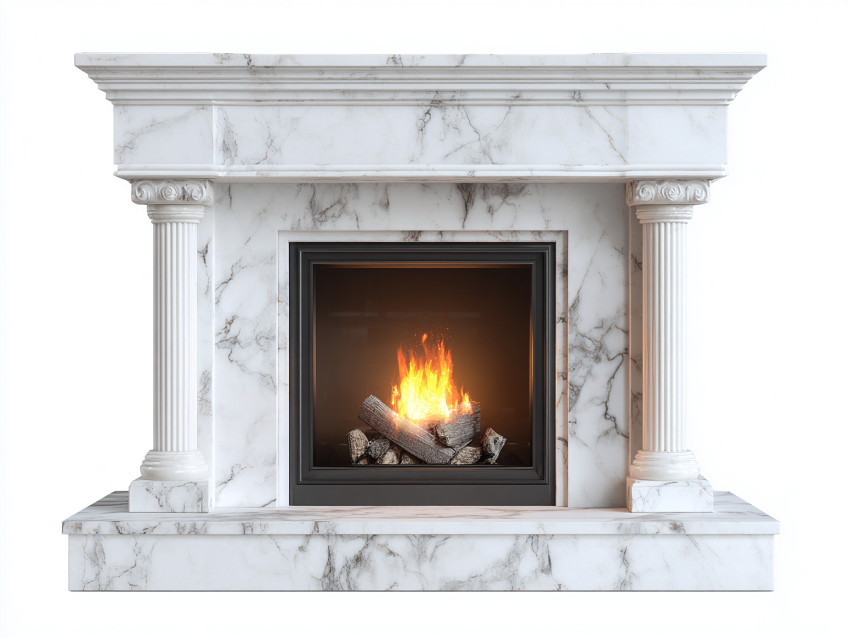 Kamin Marmoroptik 155x42x118 cm Weiß-Grau klassisches Dekordesign-Vavaaspace