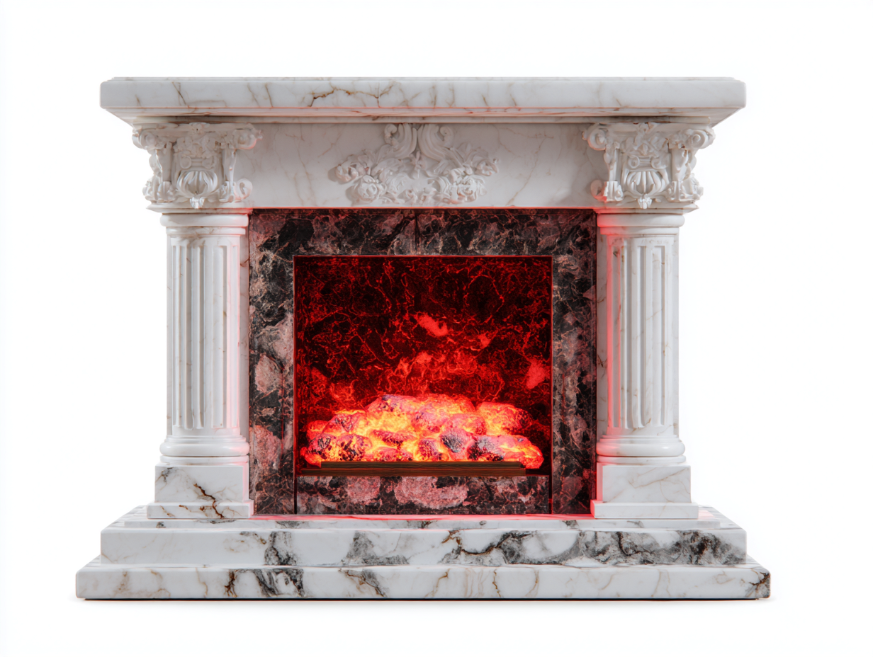 Kamin Elektrokamin Steinoptik 122x36x104 cm Weiß-Schwarz für Wohnzimmer - luxuriöses Klassikdesign mit Flammeneffekt-Vavaaspace