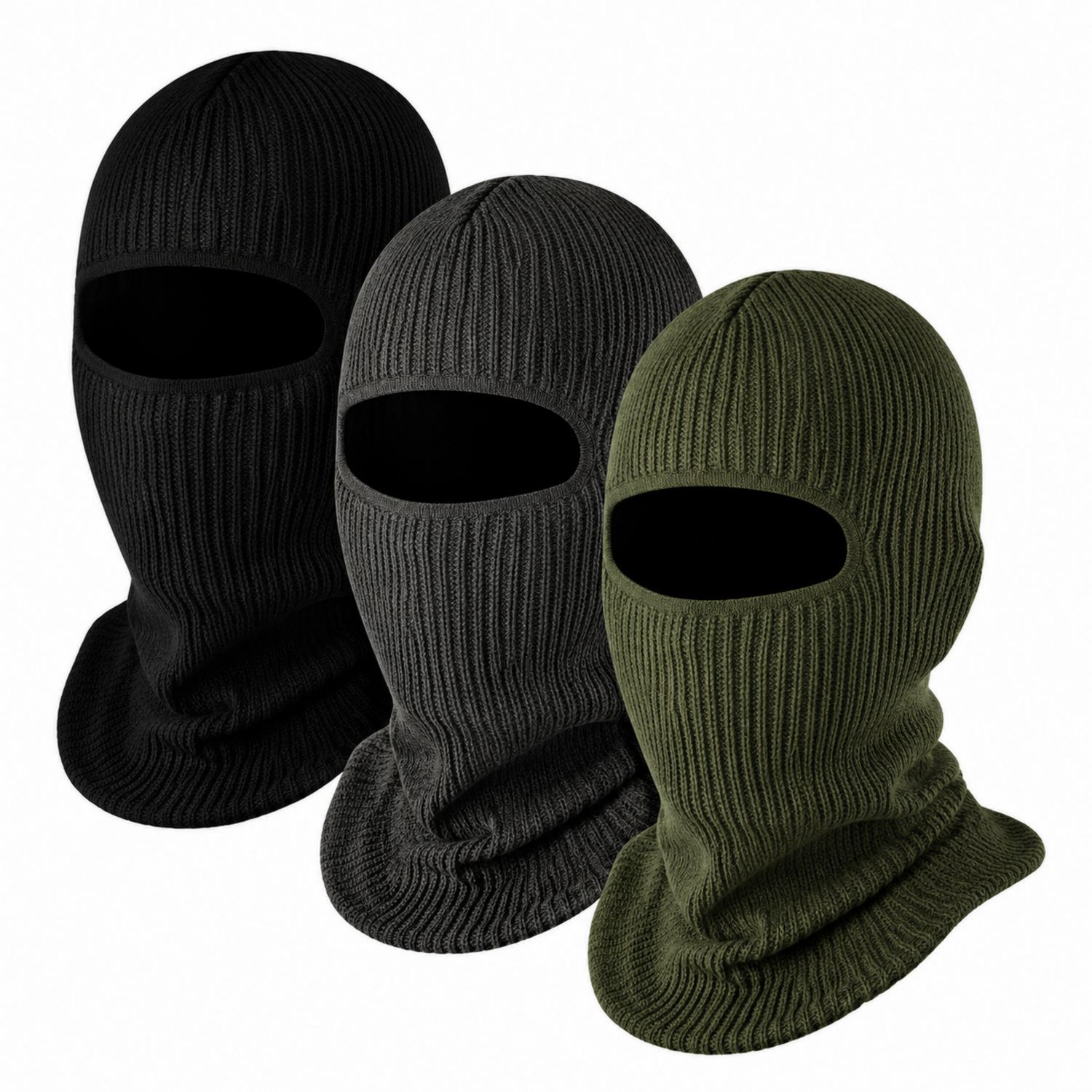 Pasamontañas de Punto Táctico en Negro, Gris y Verde