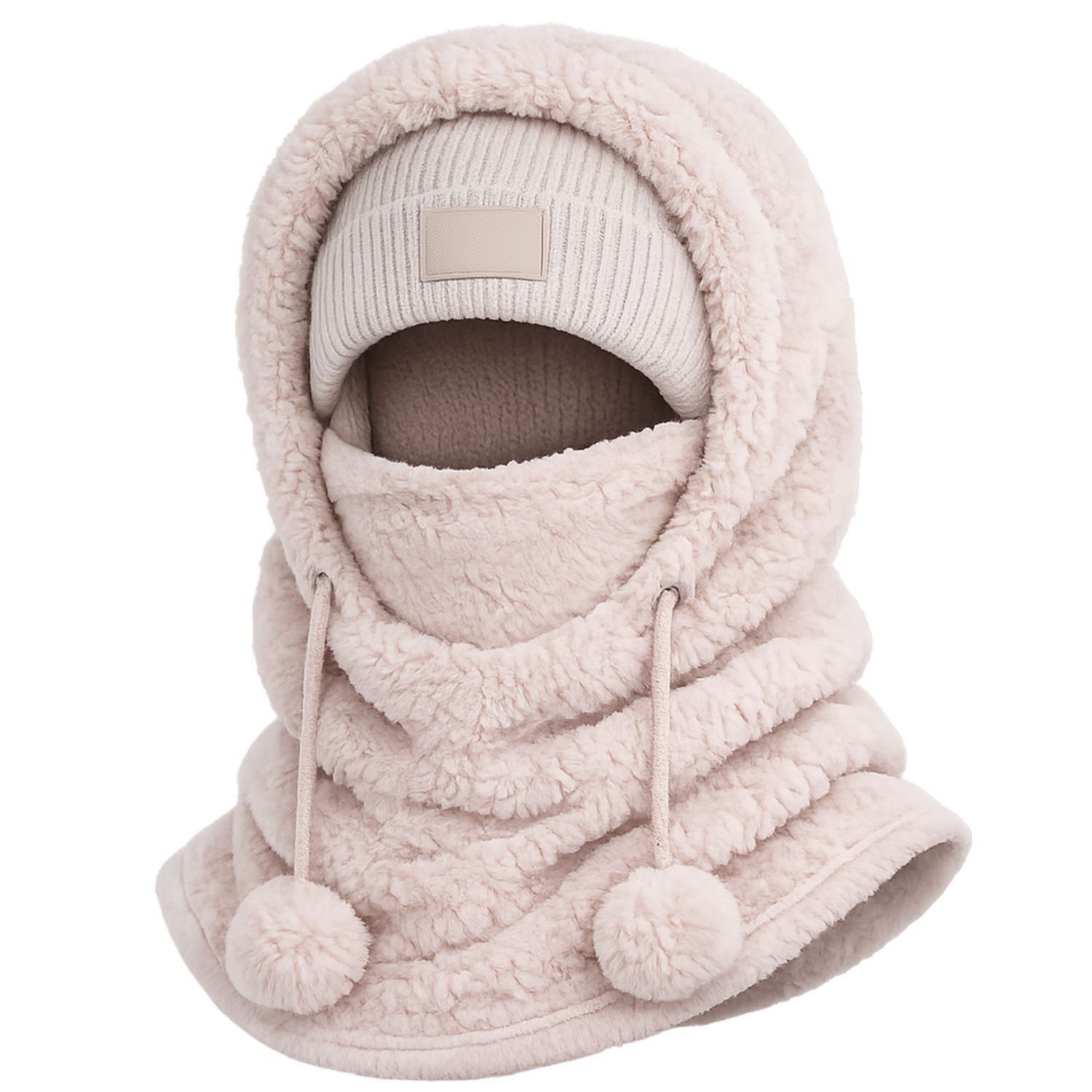 Pasamontañas cálido de invierno con pompón para adulto color beige