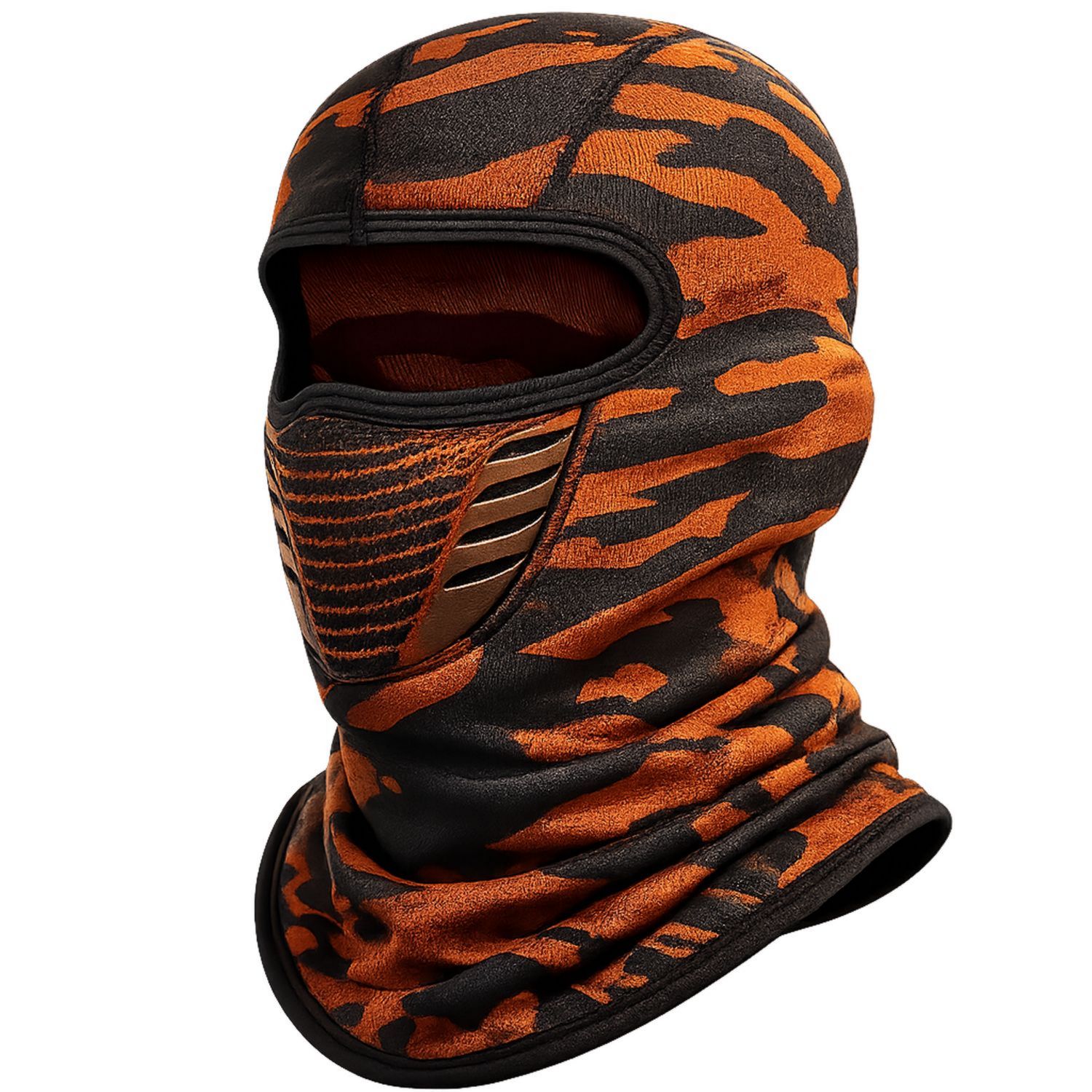 Pasamontañas de Camuflaje Naranja y Negro para Actividades al Aire Libre