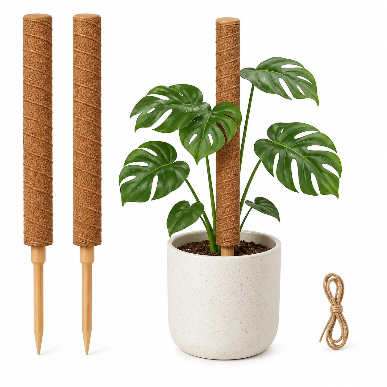 Kokos Pflanzenstab Set Naturbraun-taverohome