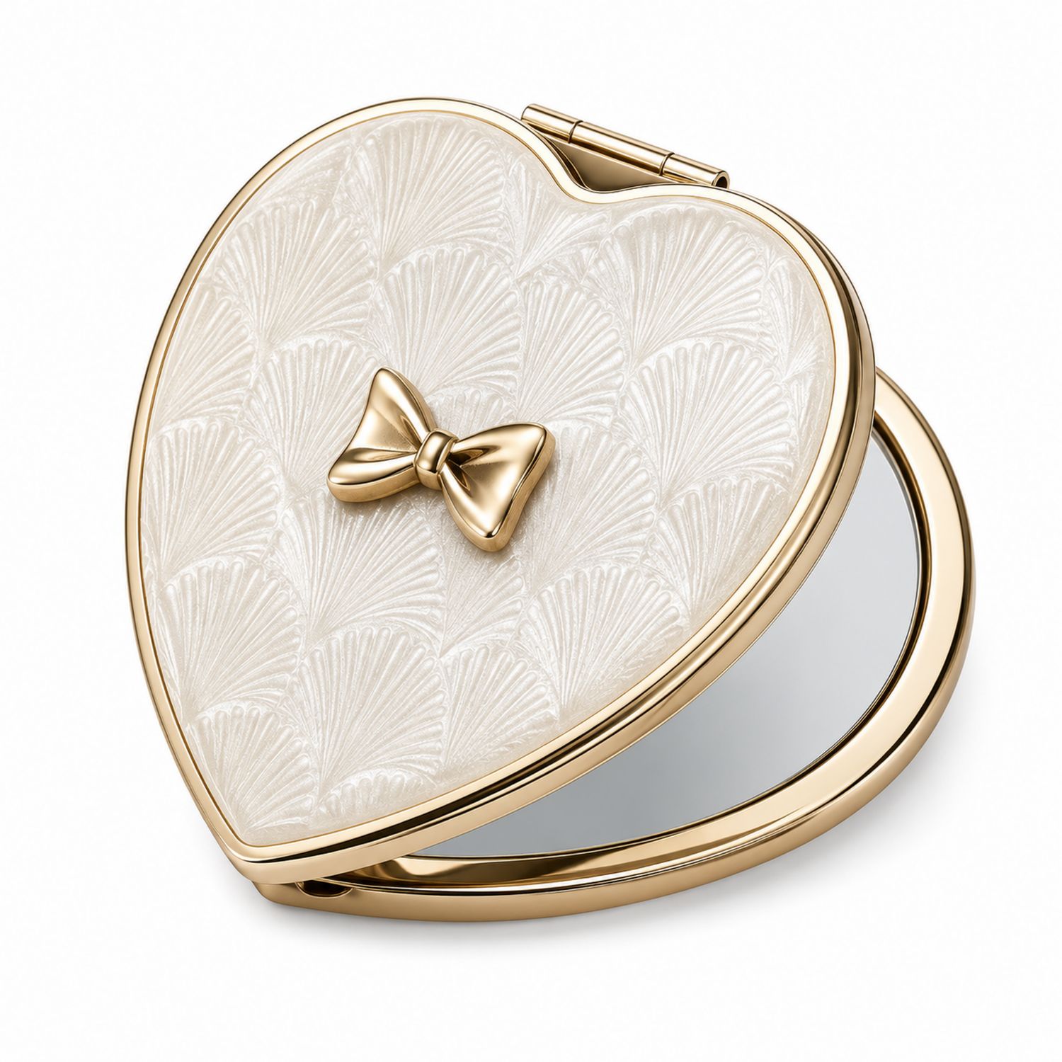 Espejo de Bolsillo Corazón Dorado con Lazo Decorativo