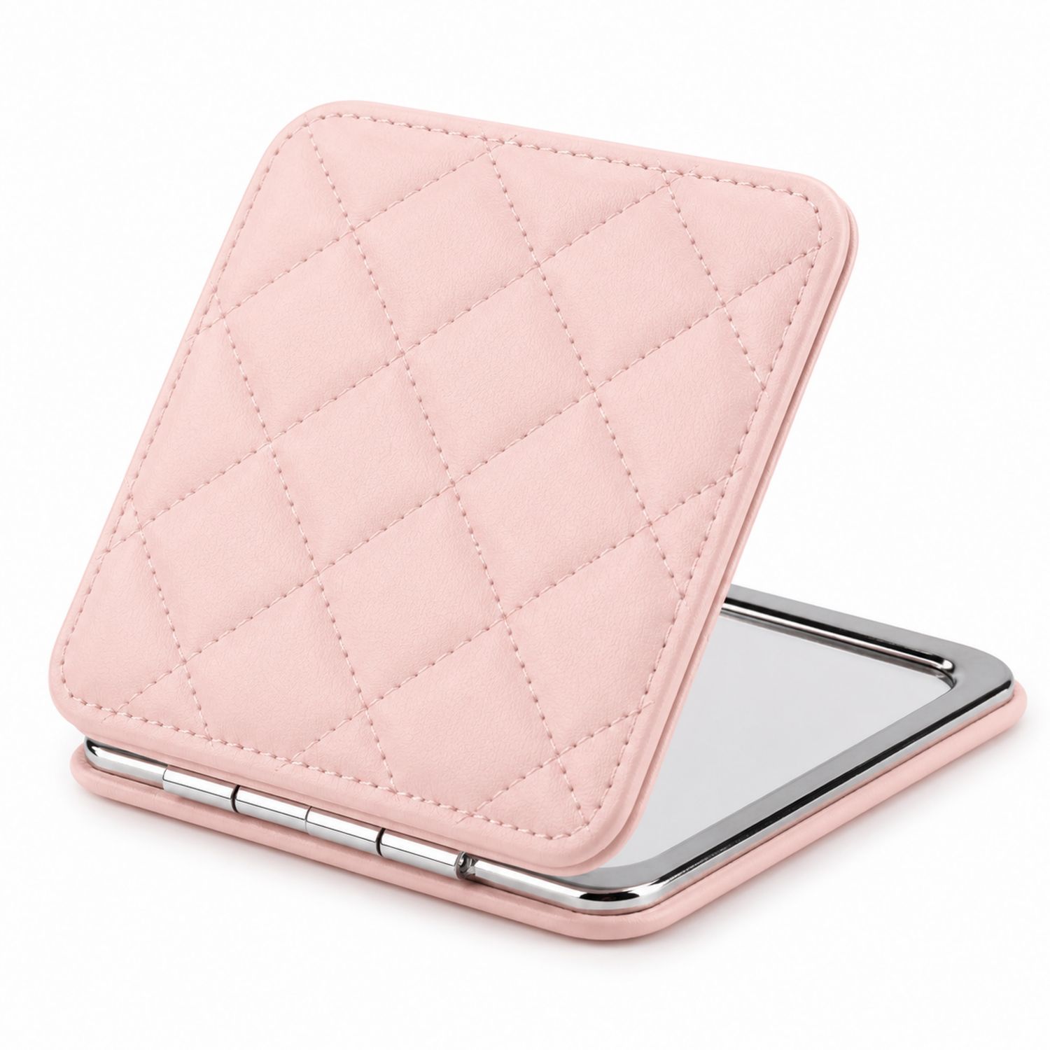 Espejo compacto plegable cuadrado con diseño acolchado rosa
