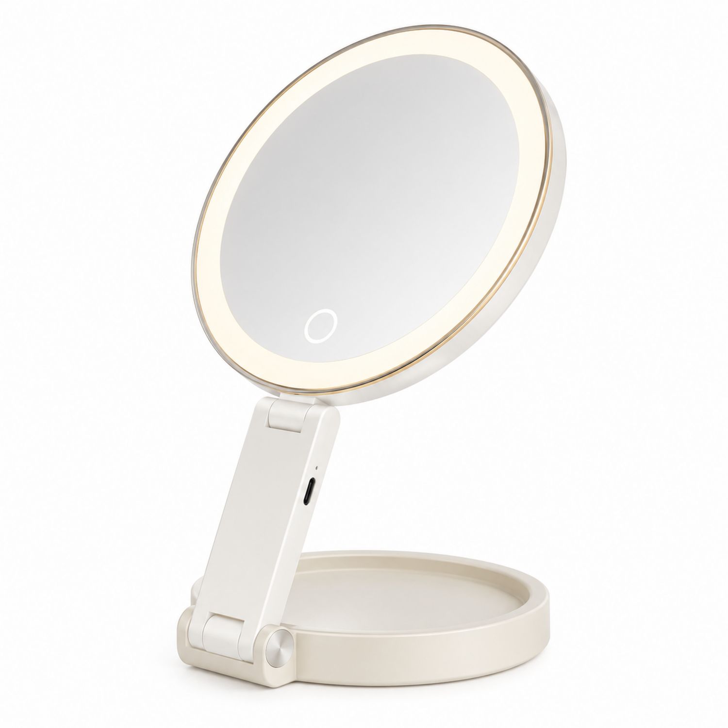 Espejo de Maquillaje con Luz LED Recargable y Plegable Beige