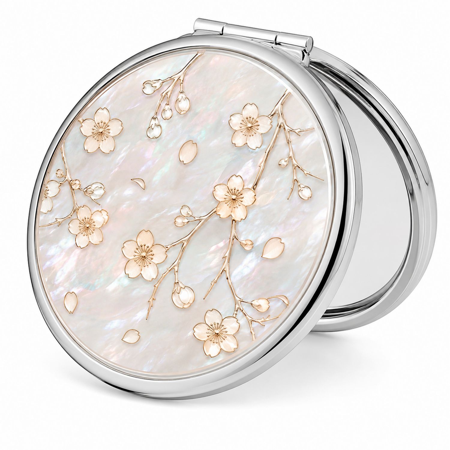 Espejo de Bolsillo Compacto Diseño Floral Nácar