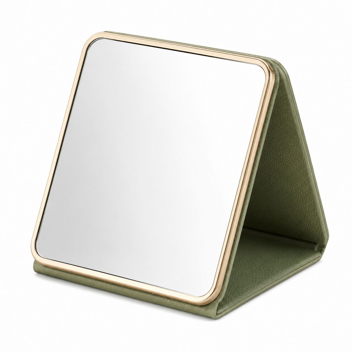 Espejo de Maquillaje Plegable Verde con Marco Dorado