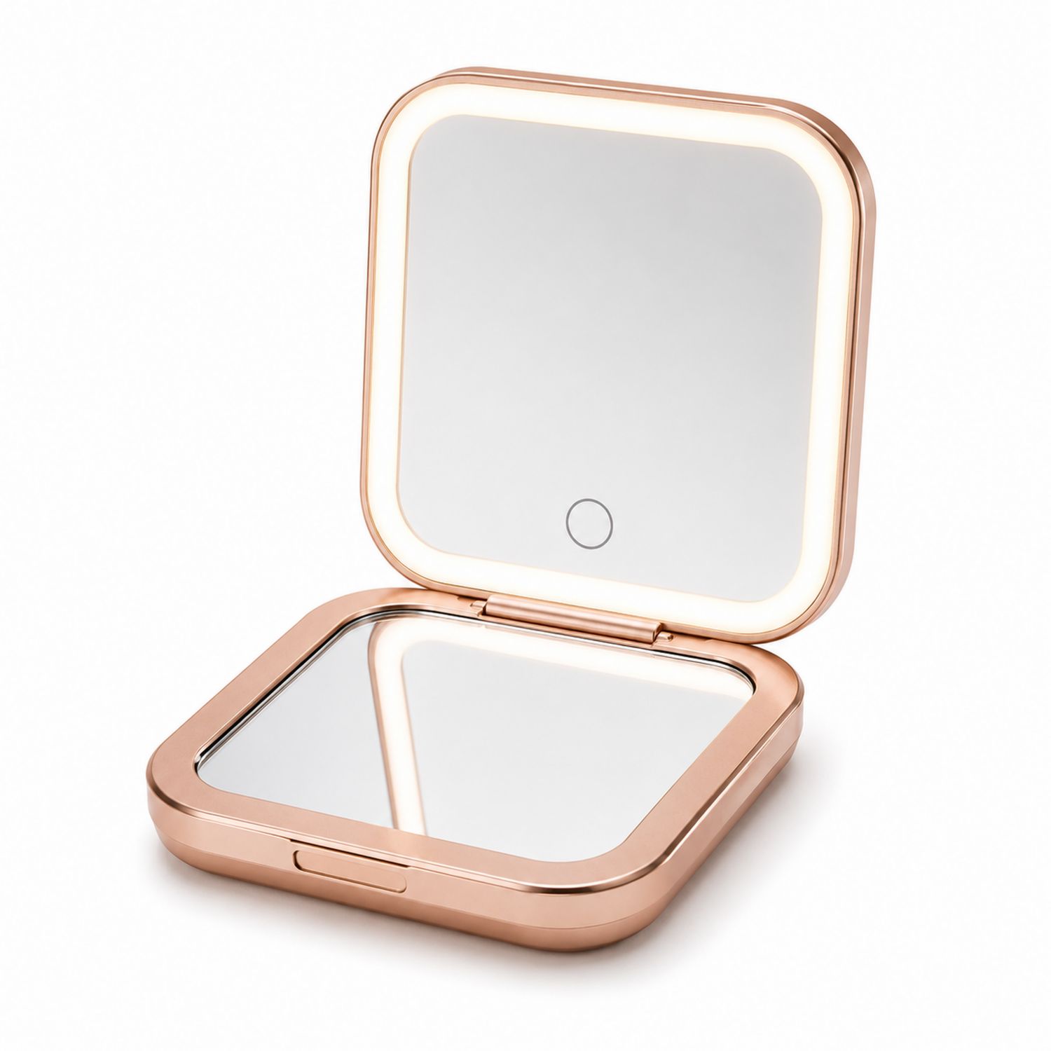 Espejo de Maquillaje Compacto con LED Color Oro Rosa