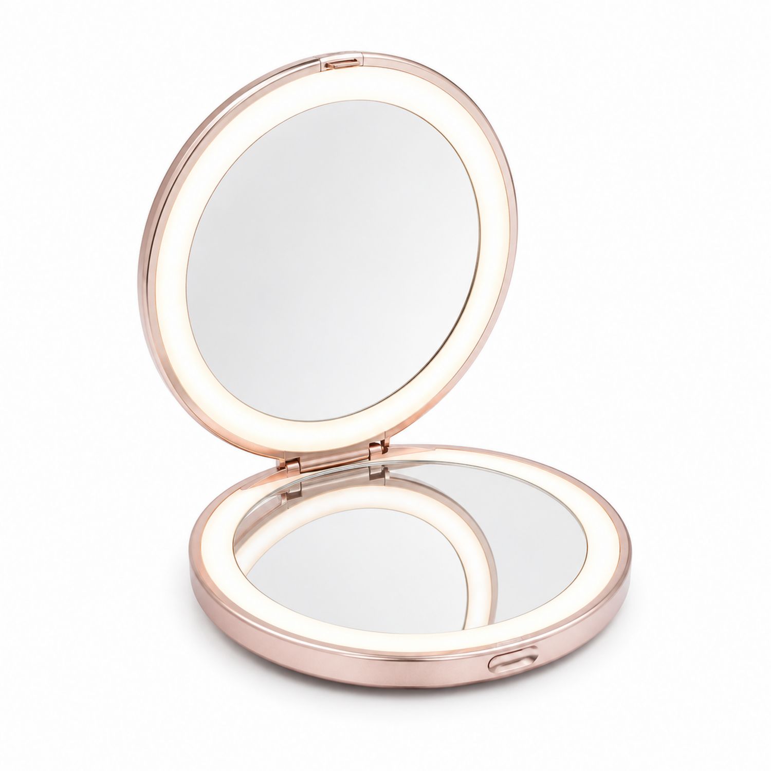Espejo de Maquillaje Compacto con Luz LED, Oro Rosa