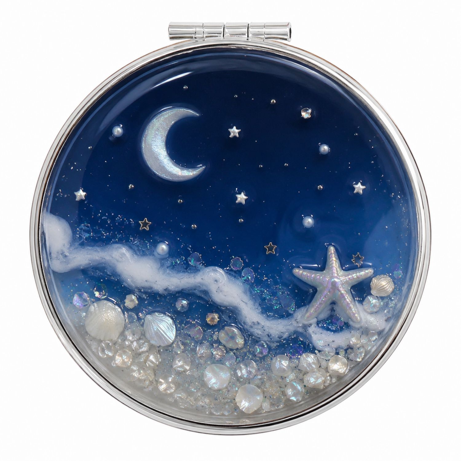 Espejo Compacto Nocturno con Luna y Estrella de Mar Azul