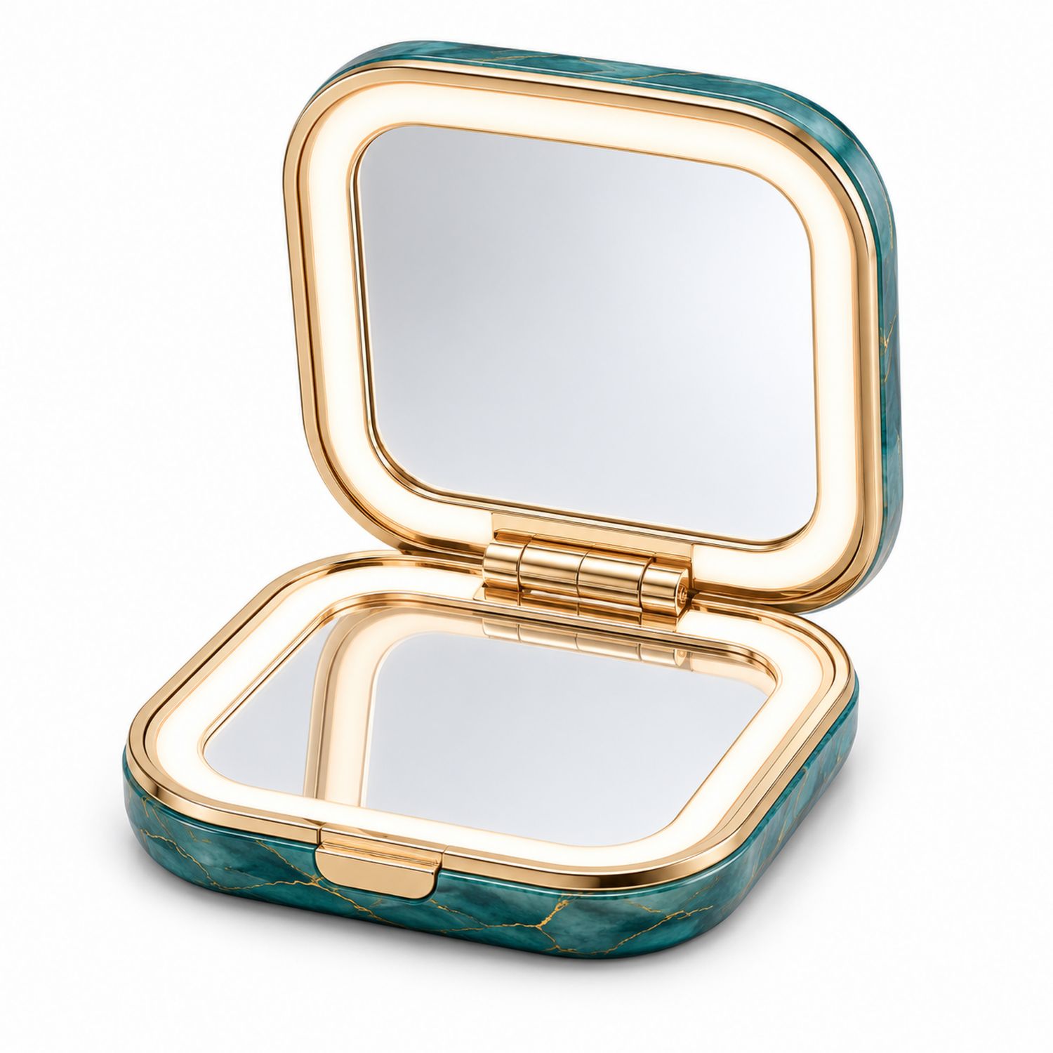Espejo Compacto Portátil Verde y Dorado