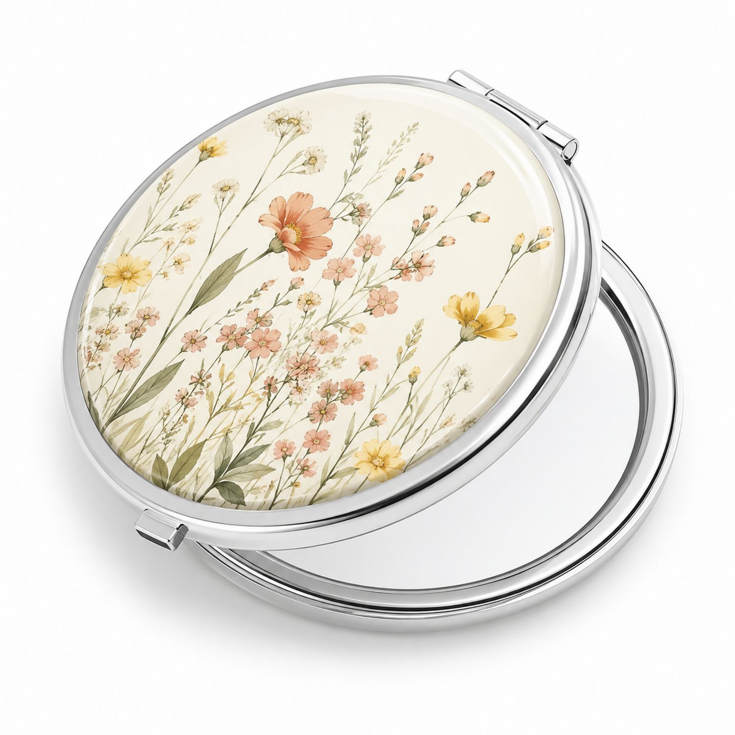 Espejo de Bolsillo con Flores Vintage - Diámetro 7 cm