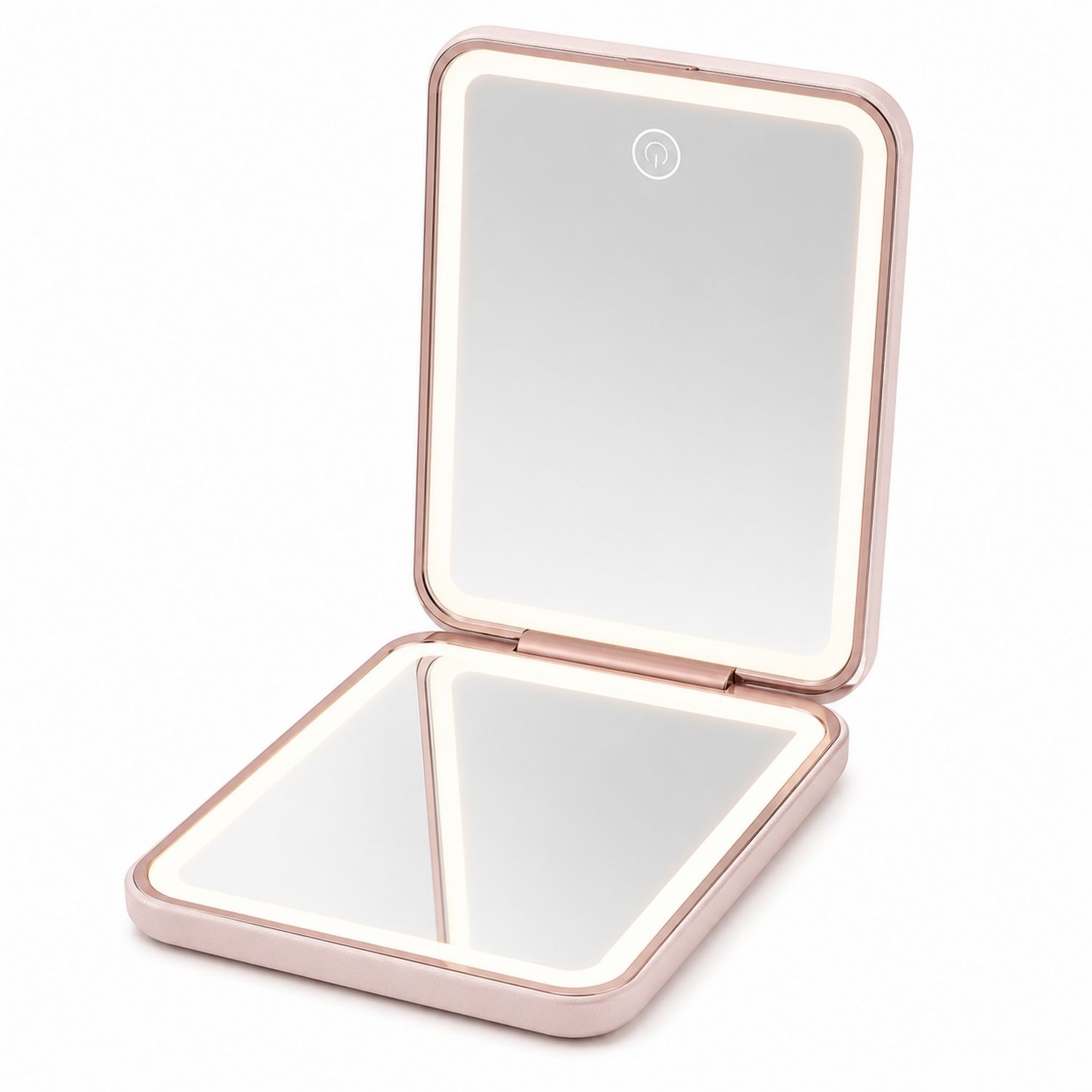 Espejo compacto de maquillaje con luz LED portátil rosa