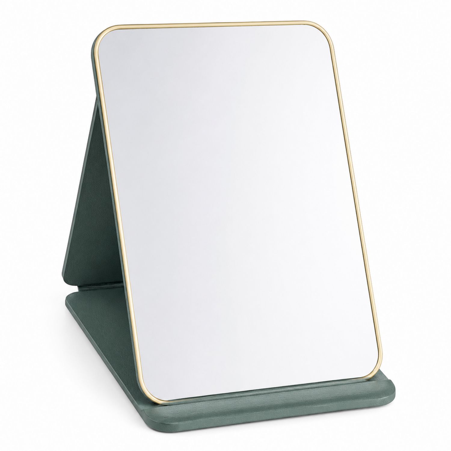 Espejo de Maquillaje Plegable Verde/Dorado con Marco Elegante
