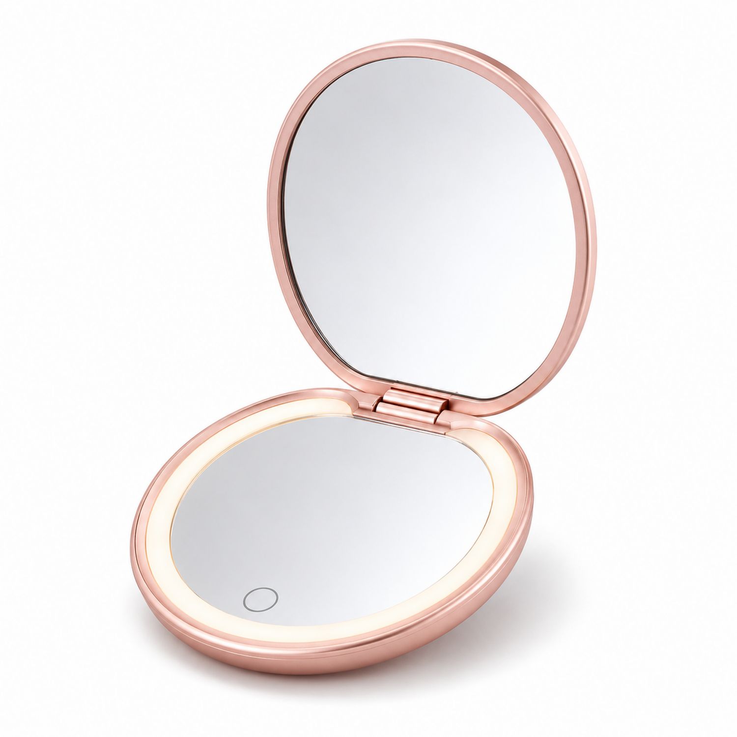 Espejo de Maquillaje Compacto con Luz LED y Activación Táctil Rosa Metálico