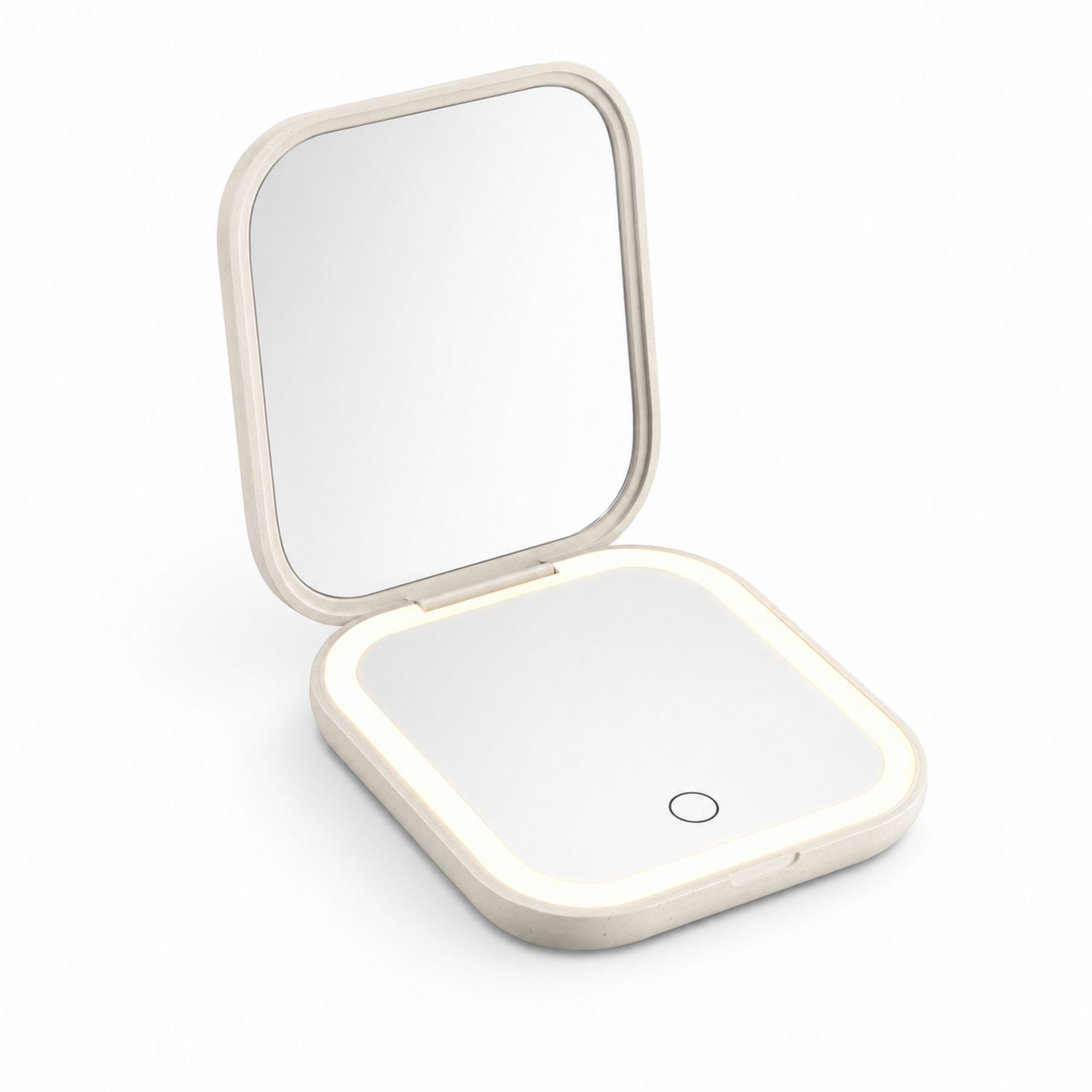 Espejo de Maquillaje Compacto con Luz LED Plegable Portátil Beige