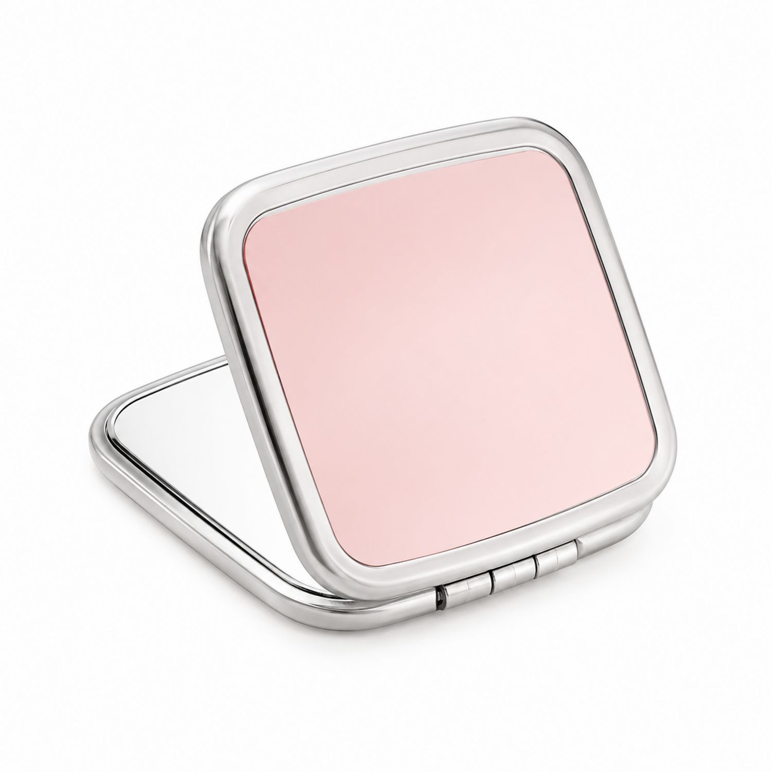 Espejo de Bolsillo Cuadrado Compacto Rosado y Plata