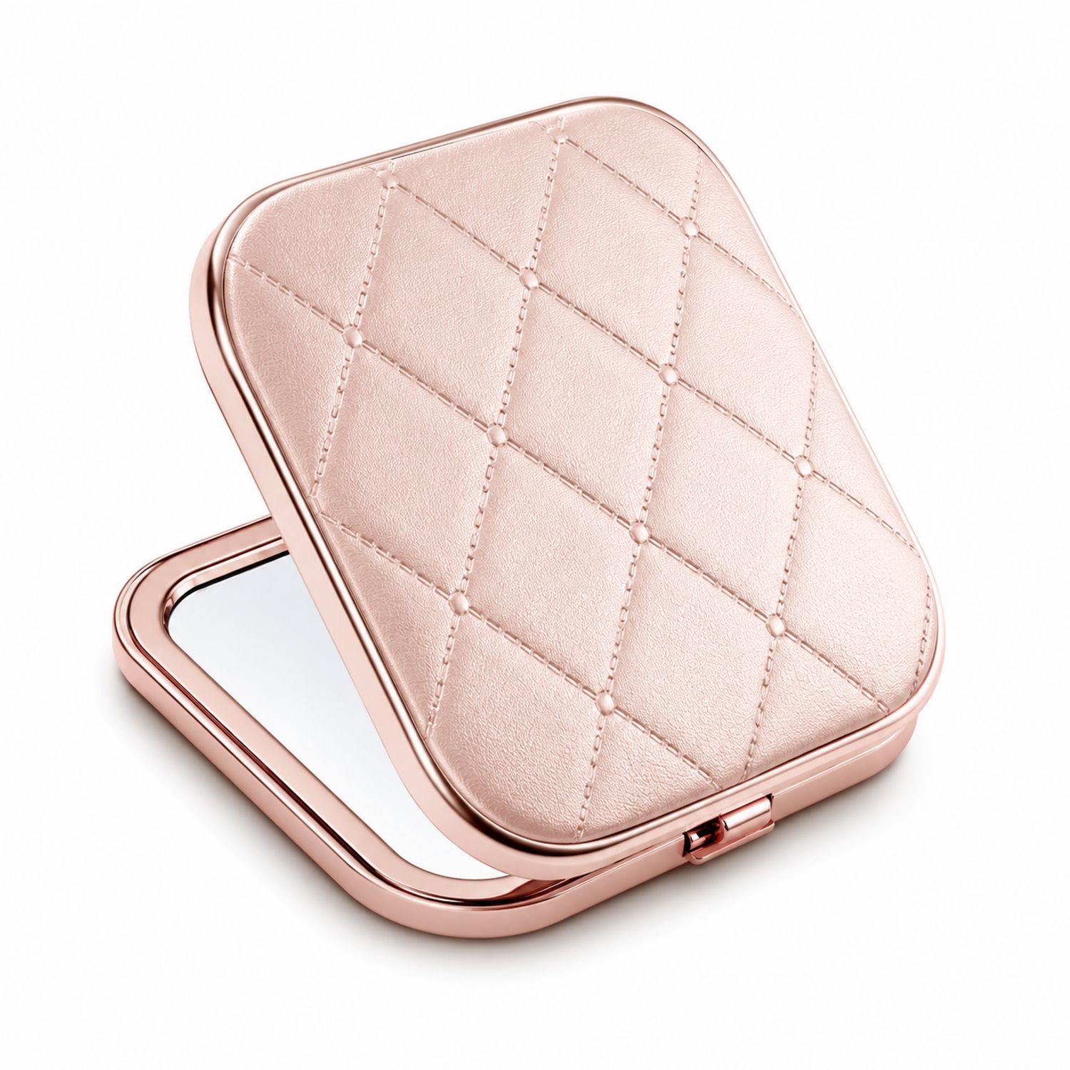 Espejo de Bolsillo Compacto Rosa Dorado Acolchado