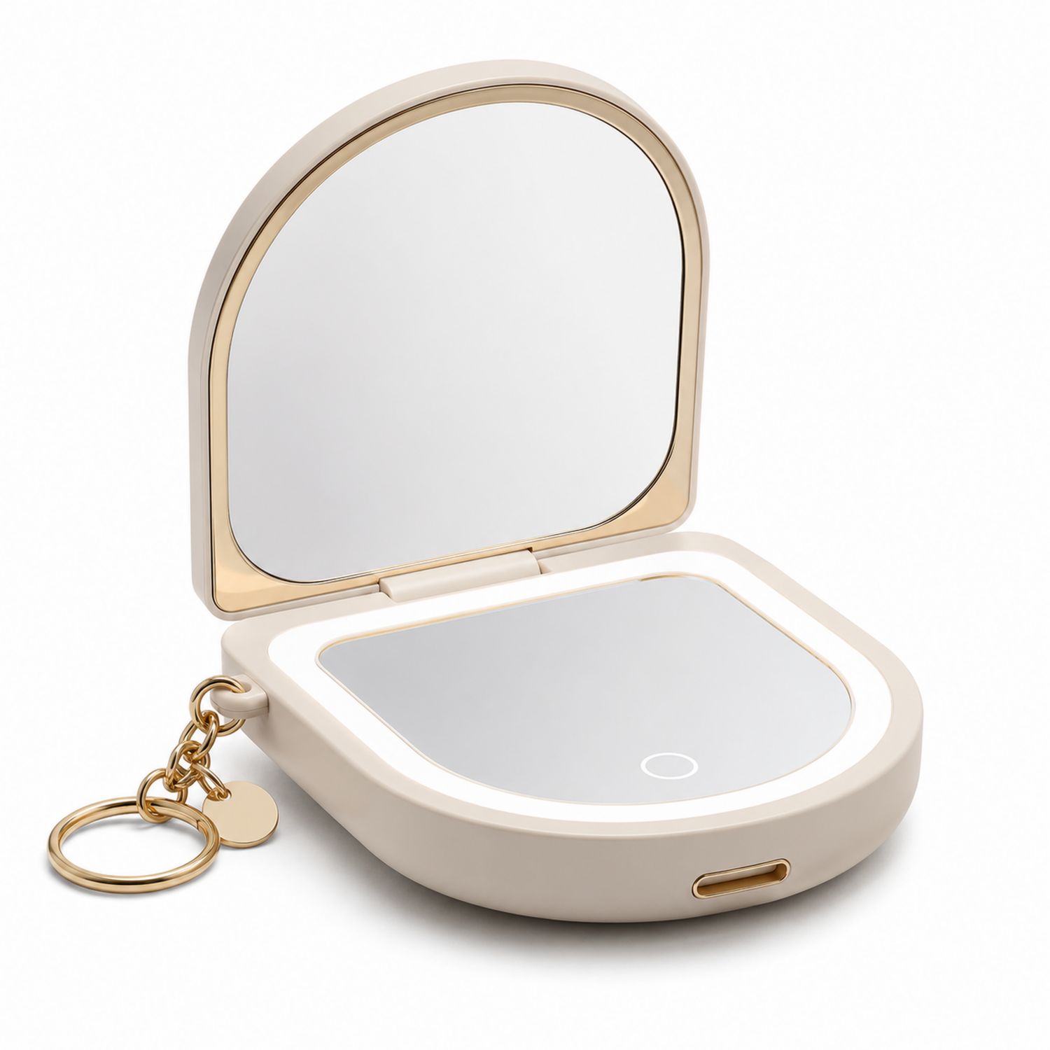 Espejo Compacto con Luz LED para Viaje Beige con Cadena