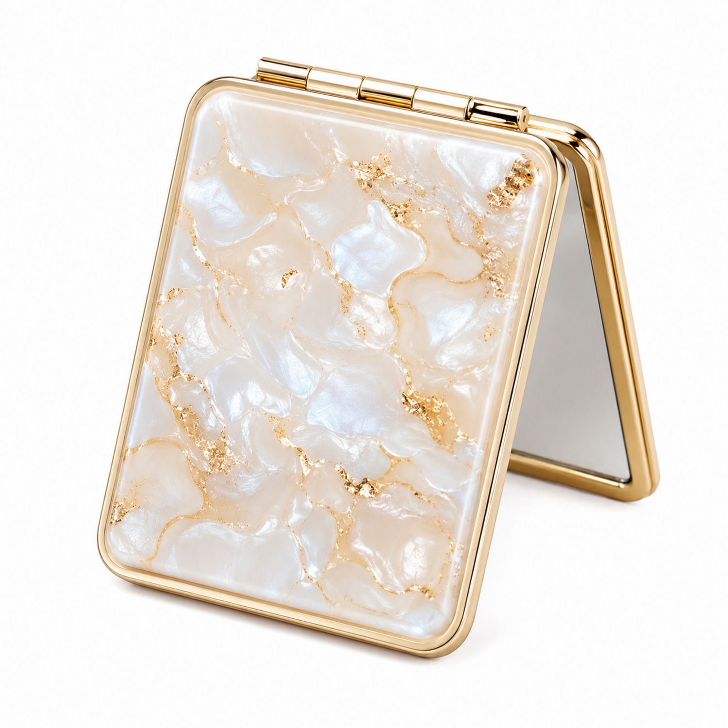 Espejo compacto plegable nácar dorado