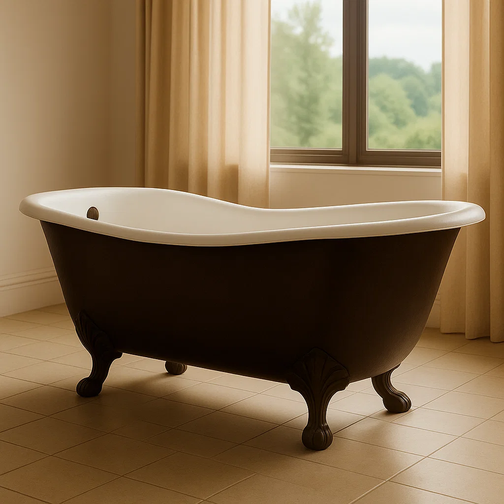 Freistehende Badewanne Gusseisen Weiß/Schwarz 170 cm-NESTELUNOA