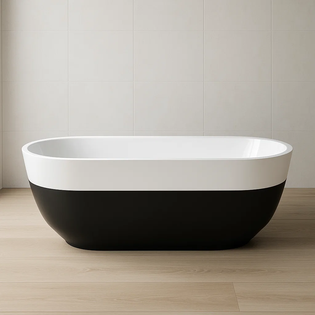 Freistehende Badewanne Acryl Weiß/Schwarz 170 x 75 x 58 cm-NESTELUNOA