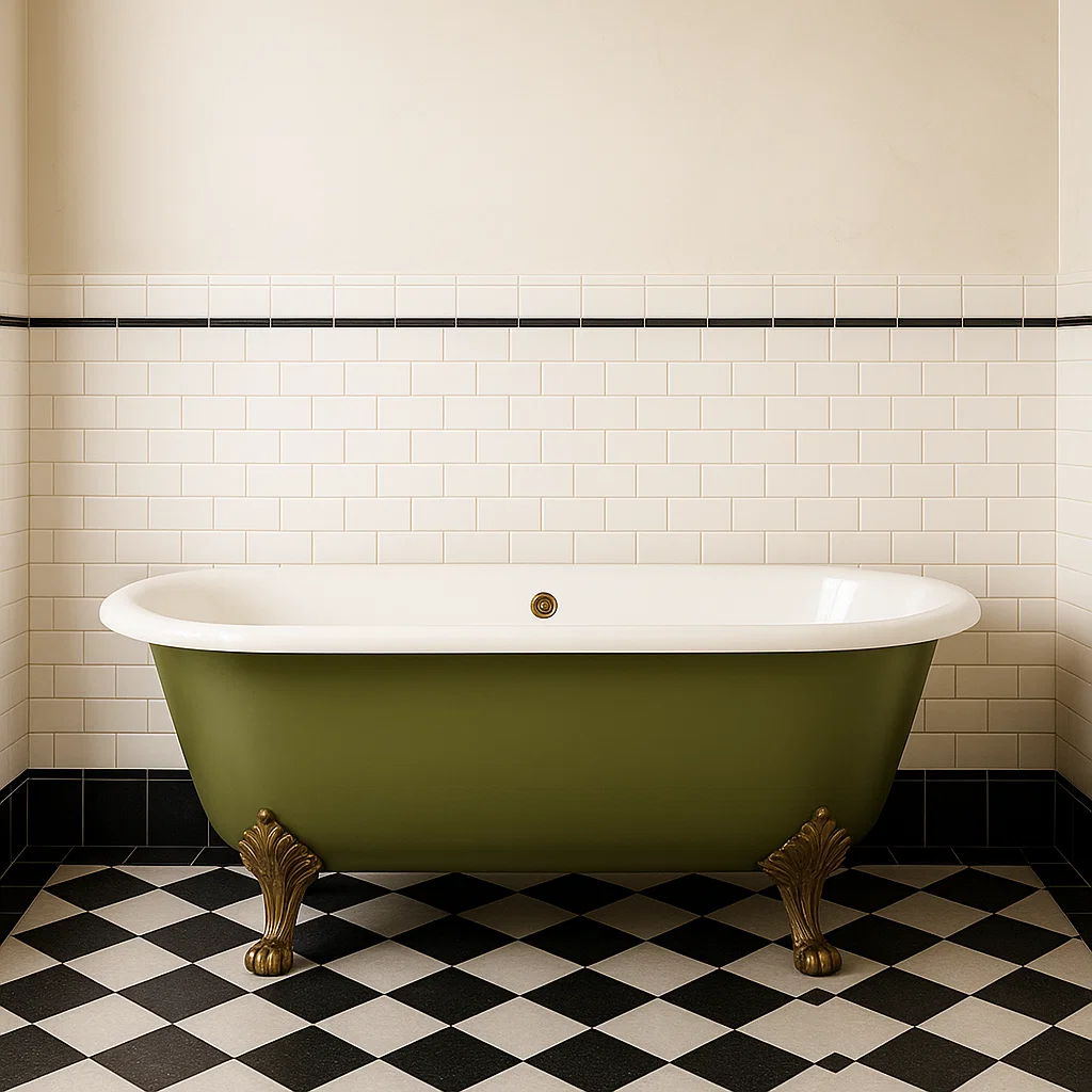 Freistehende Gusseisen-Badewanne mit Löwenfüßen Grün/Weiß-NESTELUNOA