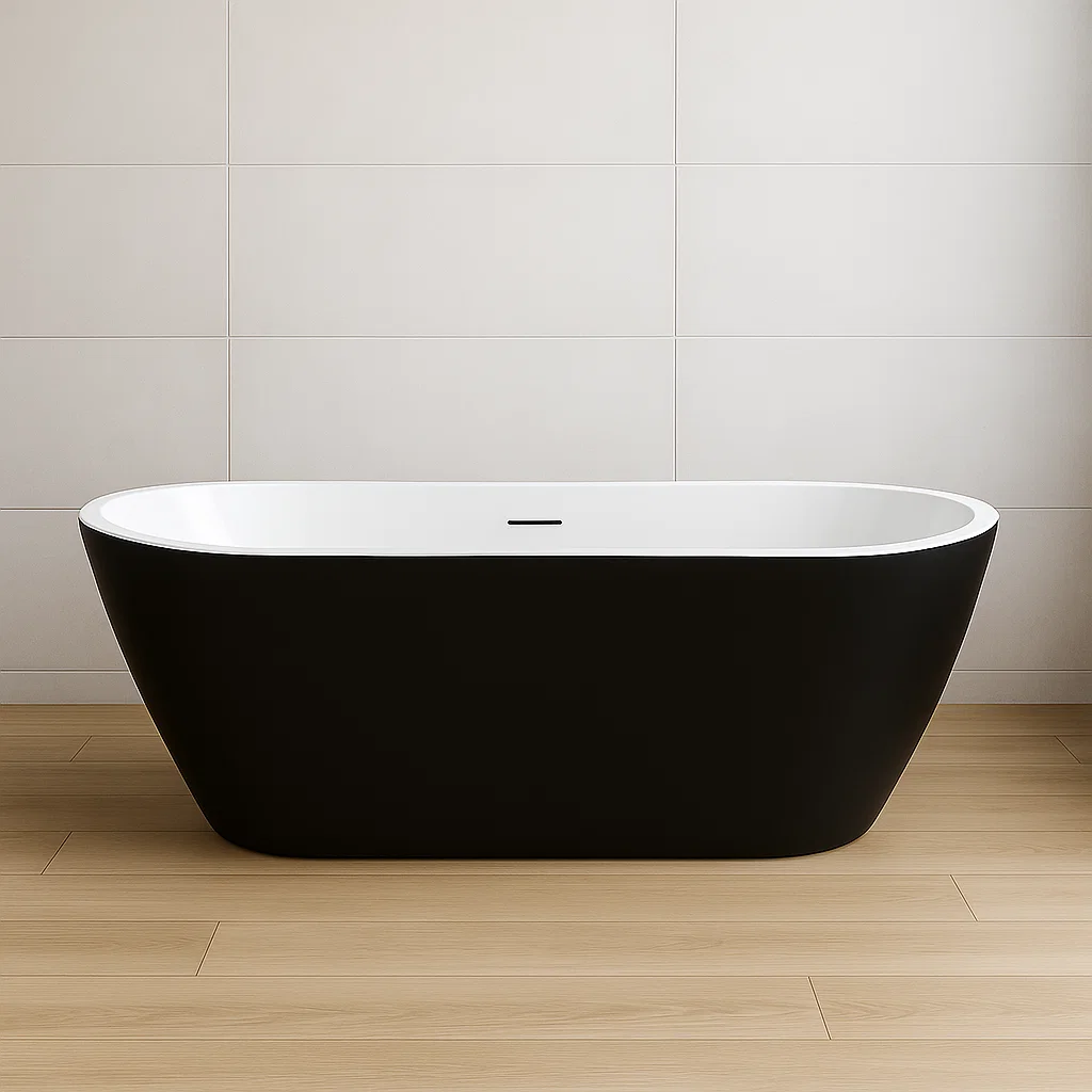 Freistehende Badewanne Acryl Schwarz/Weiß 170x80x58 cm-NESTELUNOA