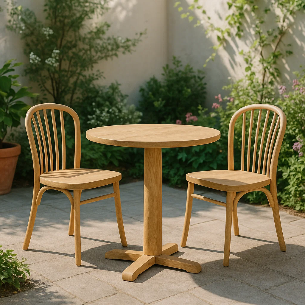 Gartenmöbel Set aus Eichenholz, Tisch mit 2 Stühlen, Natur-NESTELUNOA