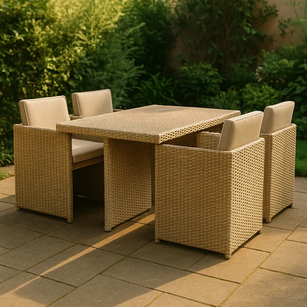 5-teiliges Gartenmöbel-Set Polyrattan mit Polyester-Kissen und Stahl Beige-NESTELUNOA