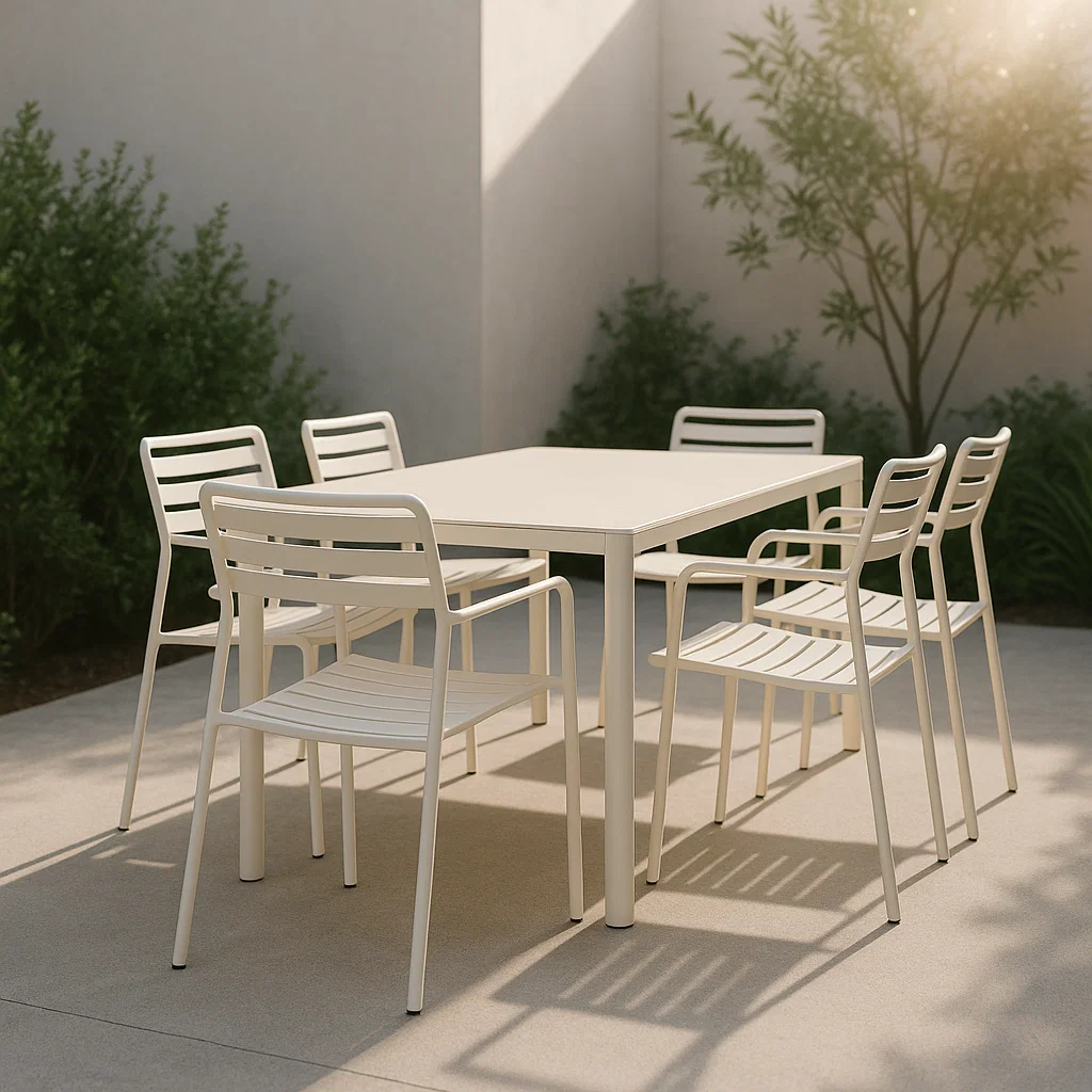 Gartenmöbel Set Aluminium Tisch mit 6 Stühlen Weiß-NESTELUNOA