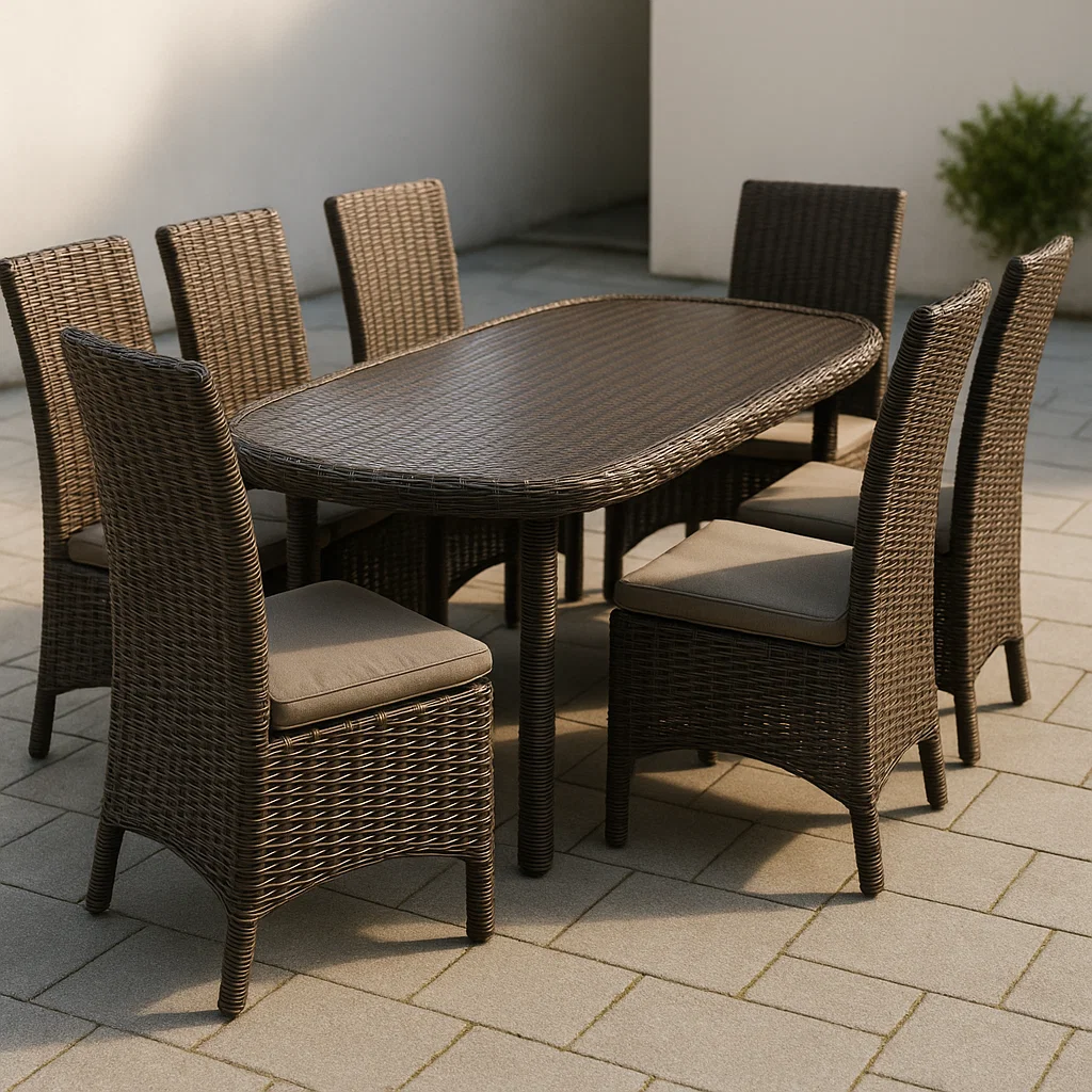 Polyrattan Gartenmöbel Set Braun mit 6 Stühlen-NESTELUNOA