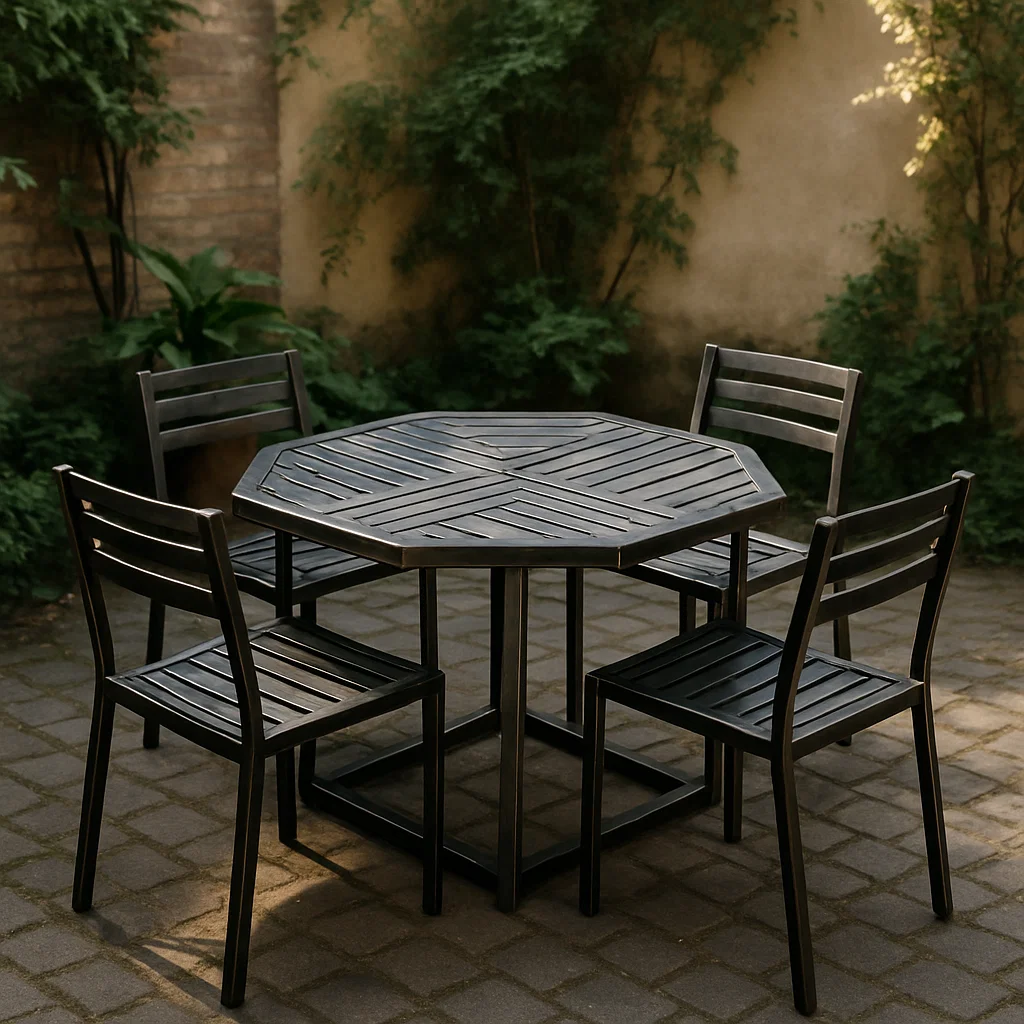 Oktagonaler Metall-Gartentisch mit 4 Stühlen Schwarz-NESTELUNOA