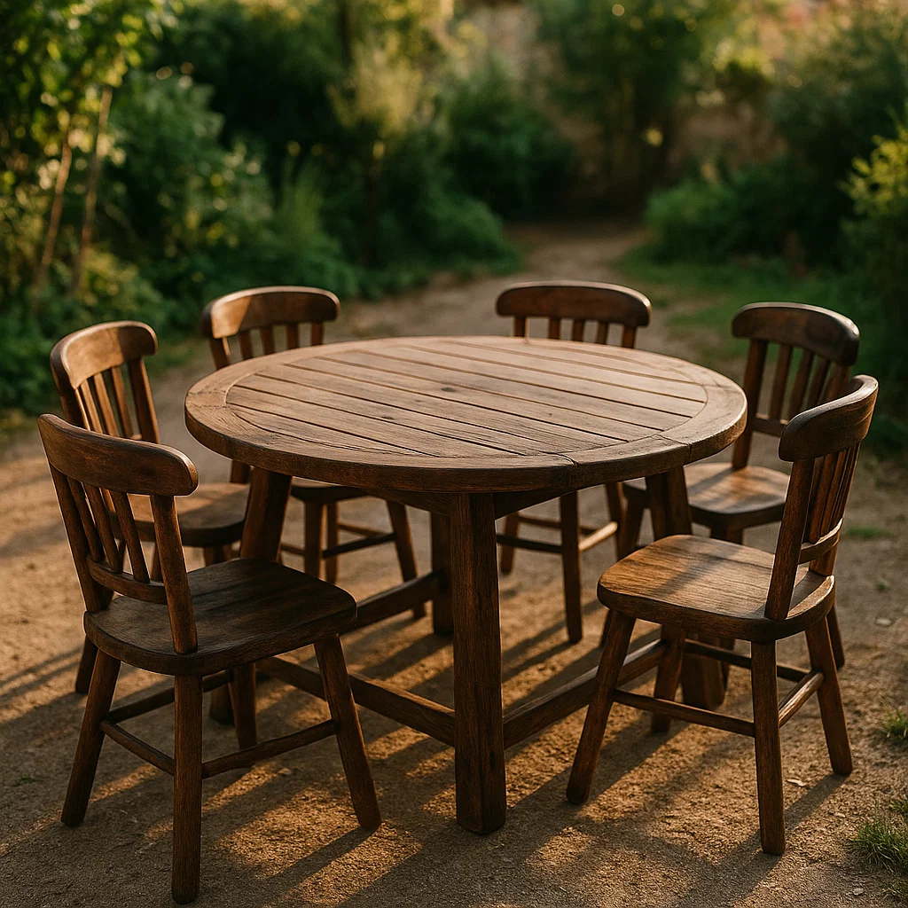 Runder Esstisch Set Holz Braun 6-teilig-NESTELUNOA