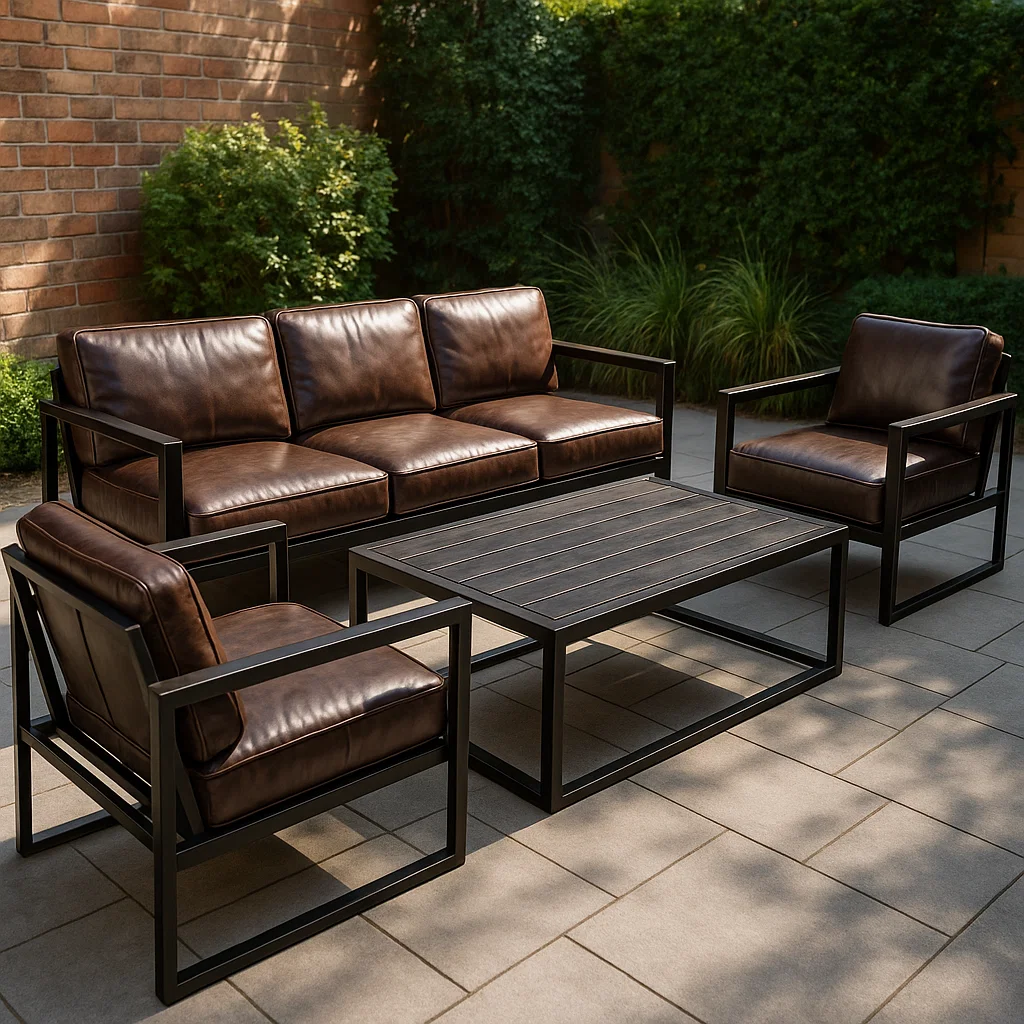 Gartenmöbelset aus Aluminium mit Tisch und PU-Leder Dunkelbraun-NESTELUNOA