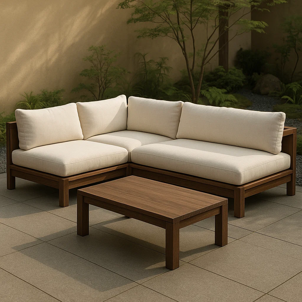 Ecksofa-Set Teakholz Beige-NESTELUNOA