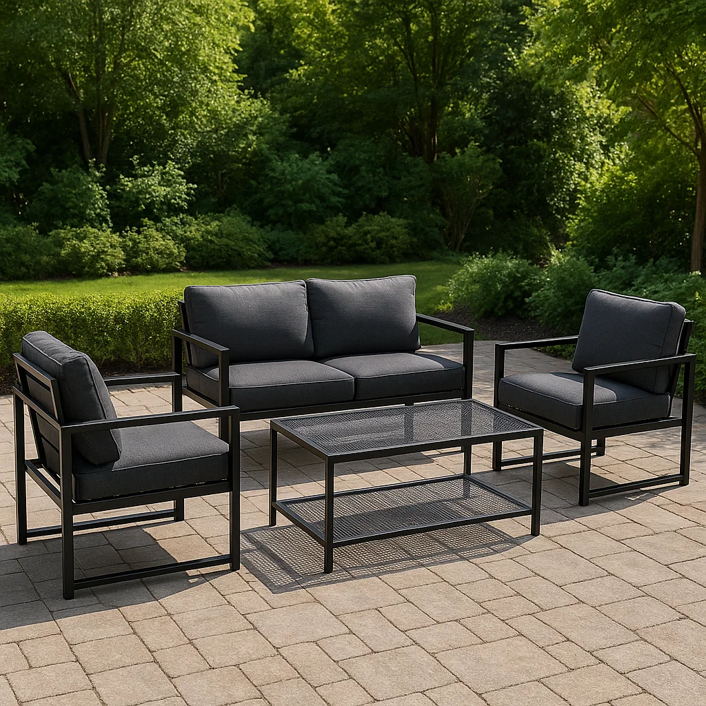 Metall Gartenmöbel-Set mit Sofa und Sesseln Schwarz inkl. Tisch-NESTELUNOA