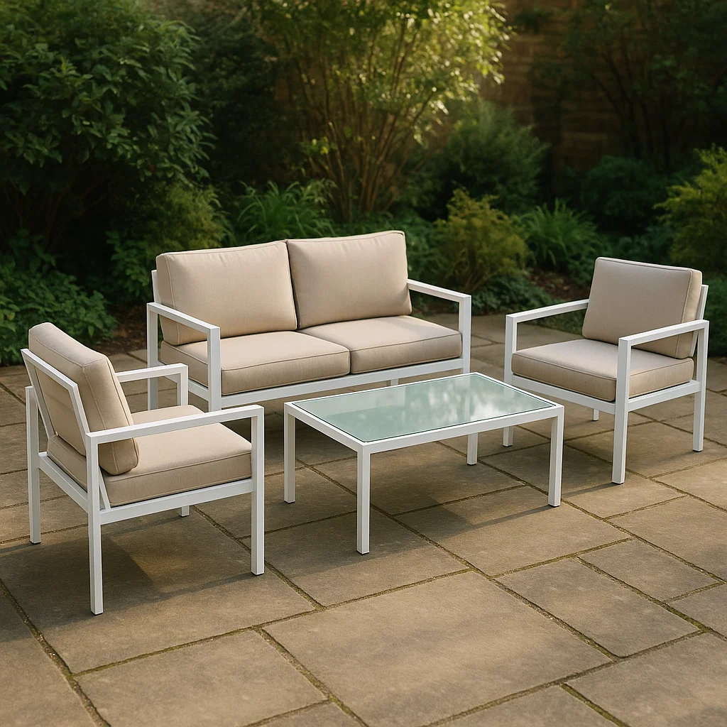 Gartenmöbel-Set Aluminium Sicherheitsglas Acryl Beige-NESTELUNOA
