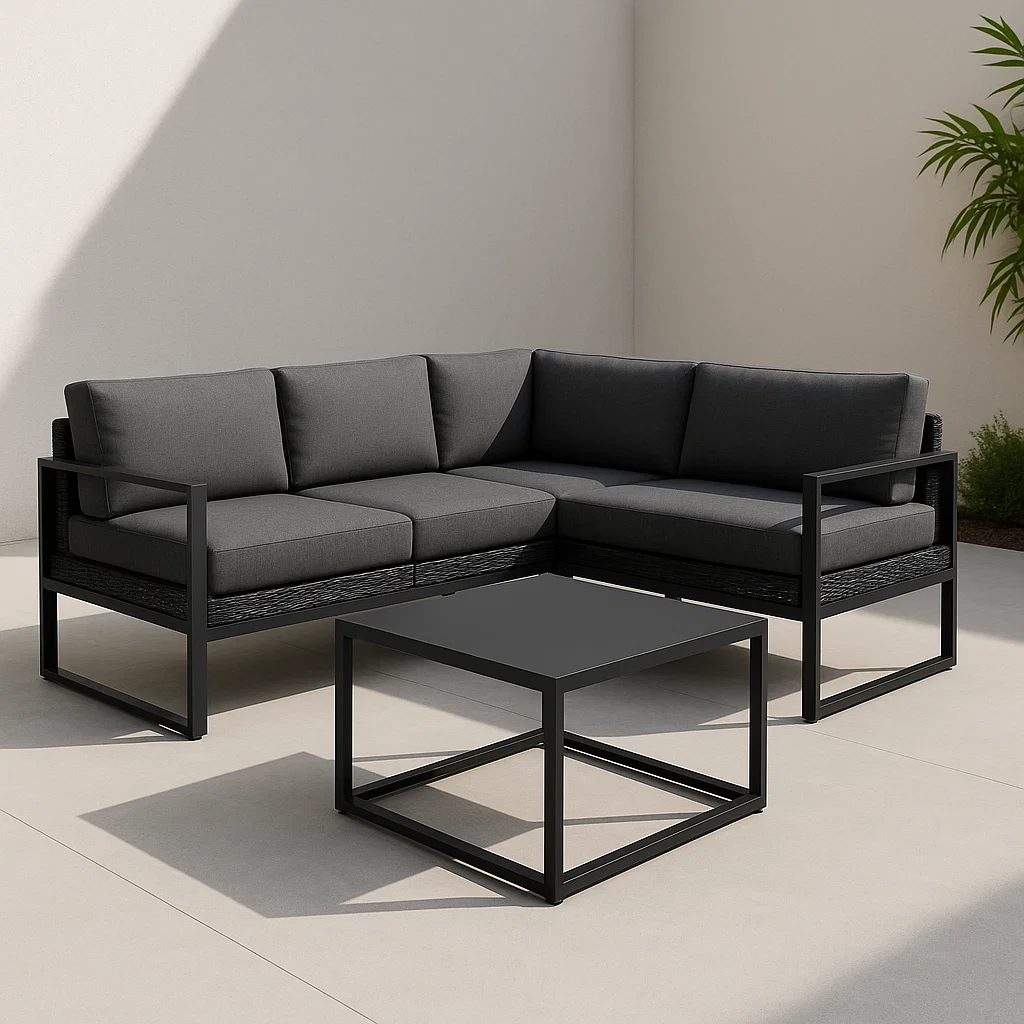 Ecksofa-Set aus Aluminium mit Tisch Dunkelgrau-NESTELUNOA
