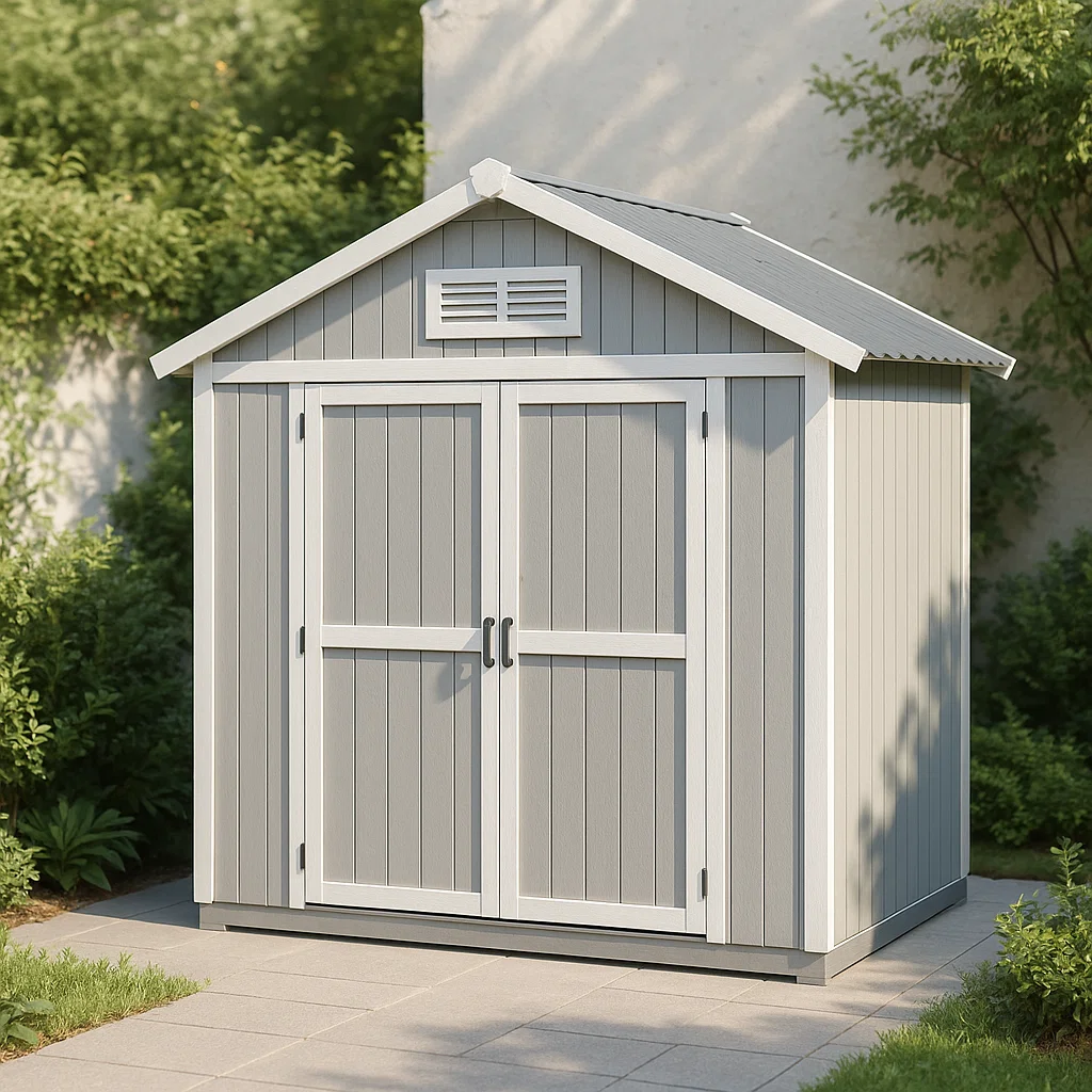 Kunststoff Gartenschuppen Grau/Weiß 200x130x210cm-NESTELUNOA