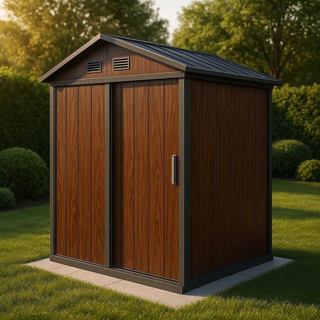 Gartenhaus Geräteschuppen aus Stahl mit Holzoptik Braun 200x130x210cm-NESTELUNOA