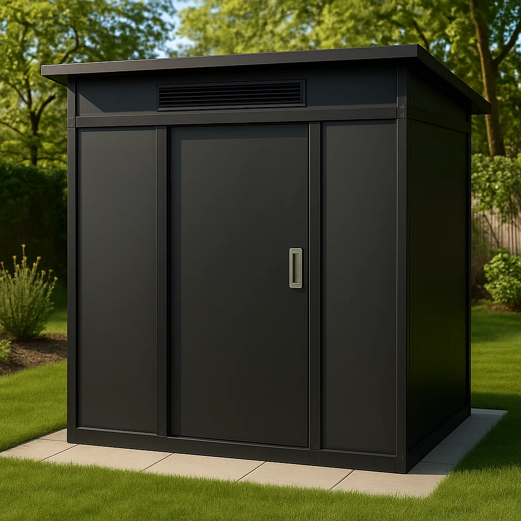 Schwarzer Metall-Gartenschrank 200x150x210 cm-NESTELUNOA