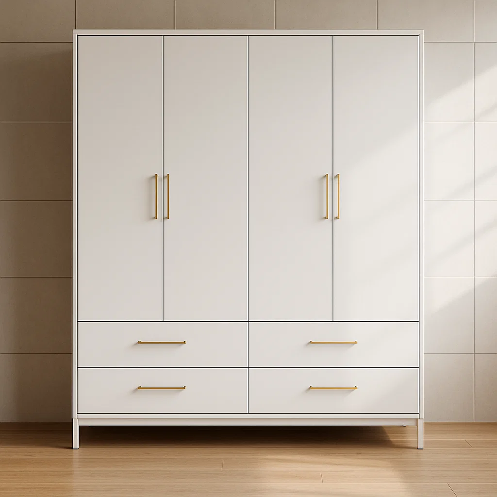 Holzschrank Weiß mit Metallgriffen 200x60x220 cm-NESTELUNOA