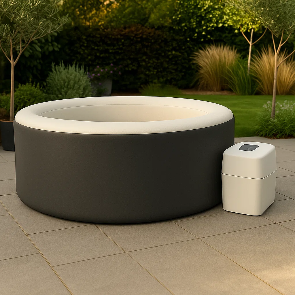 Runder aufblasbarer Whirlpool aus PVC für 4 Personen in Grau/Weiß-NESTELUNOA